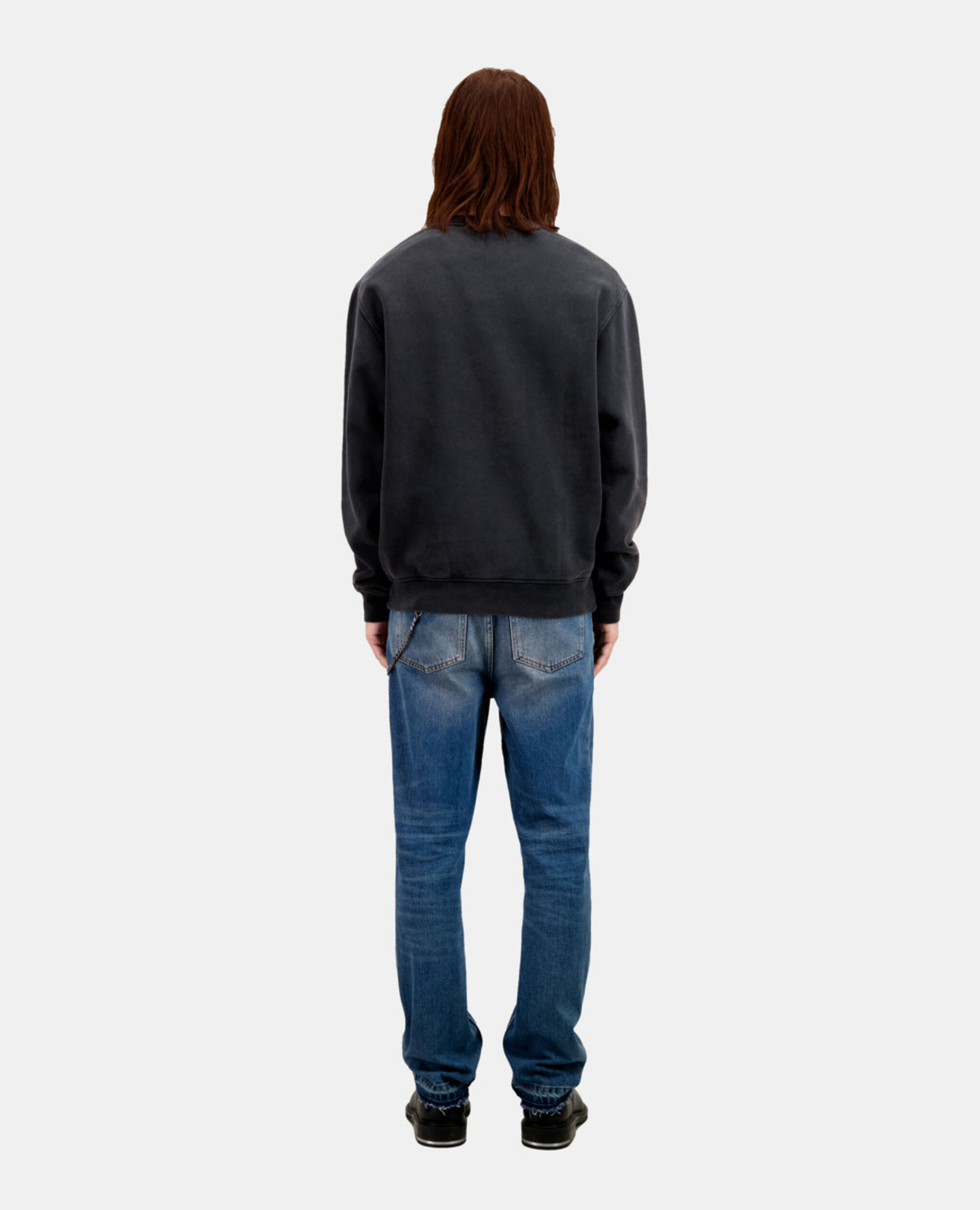 Men's Black sweatshirt with Wolf serigraphy, BLACK WASHED, hi-res image number null