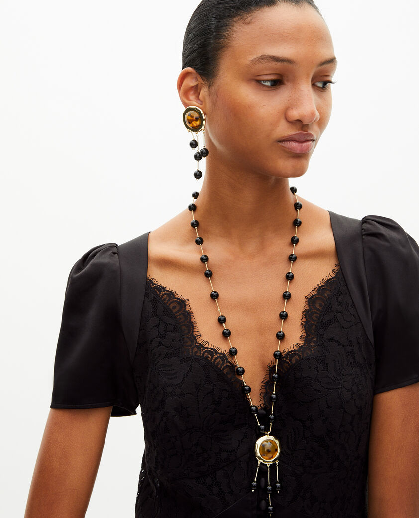 The Kooples FEMME GOLD collier perles et pendentif noir