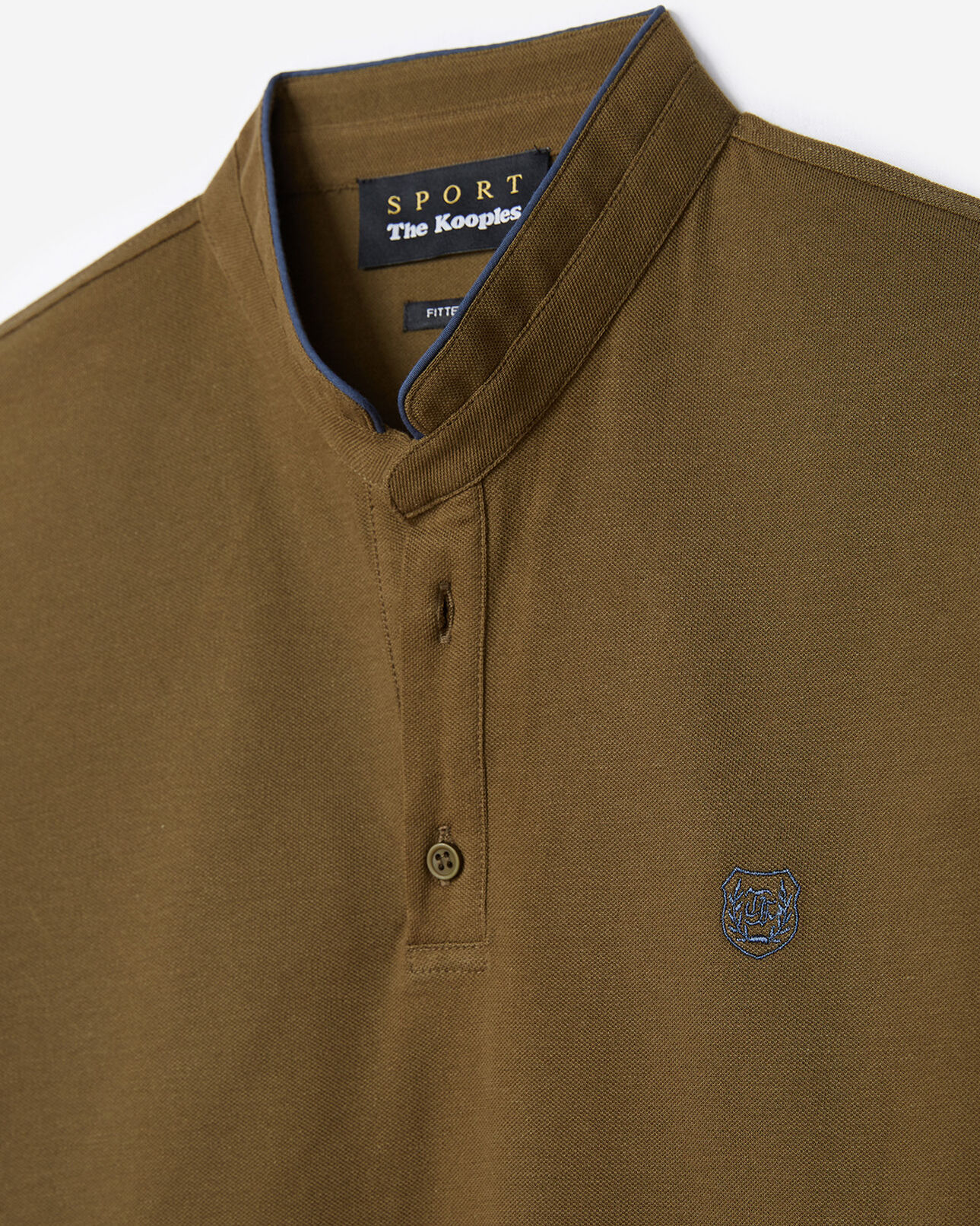 The Kooples MEN OLIVE / OCEAN DIAMOND olive green polo shirt with an officer collar and navy details
