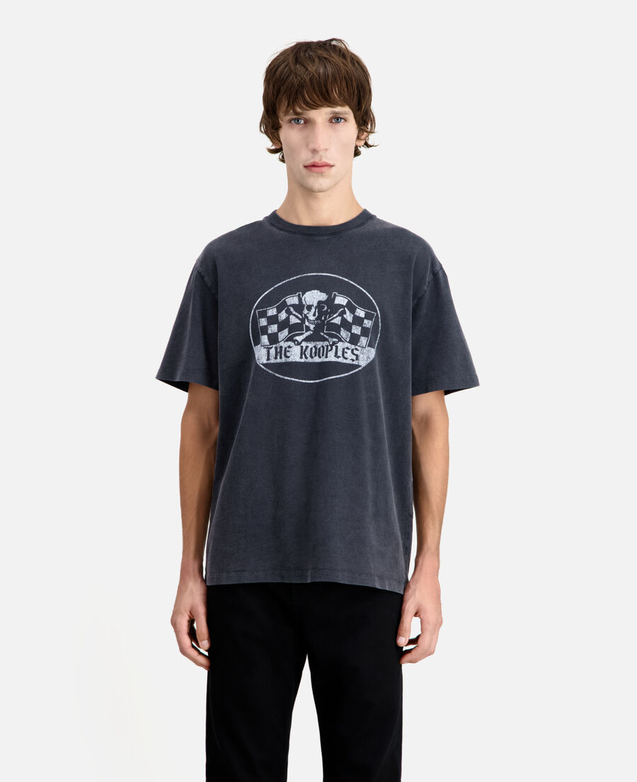 camiseta negra serigrafía racing skull para hombre