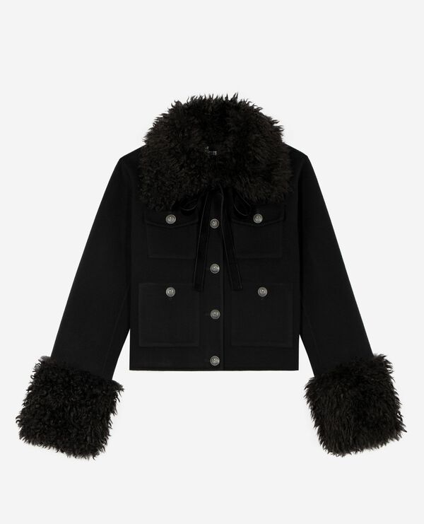 The Kooples FEMME BLACK blouson col sherpa noir