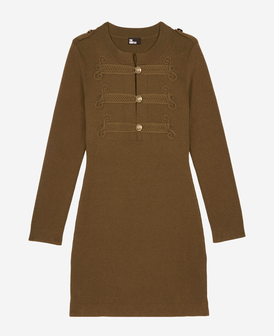The Kooples WOMEN KAKI officer-style short dress in khaki knit