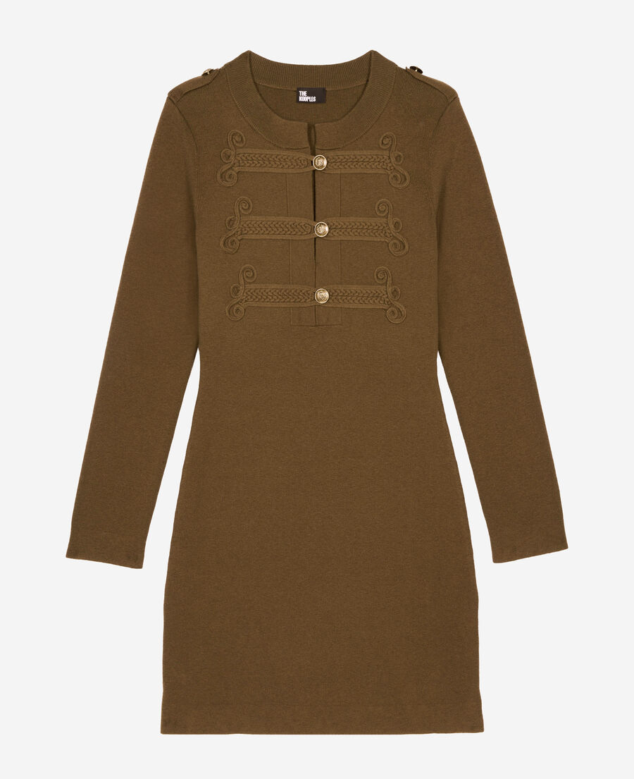 The Kooples DAMEN KAKI kurzes kleid im offiziersstil aus khakifarbener maschenware