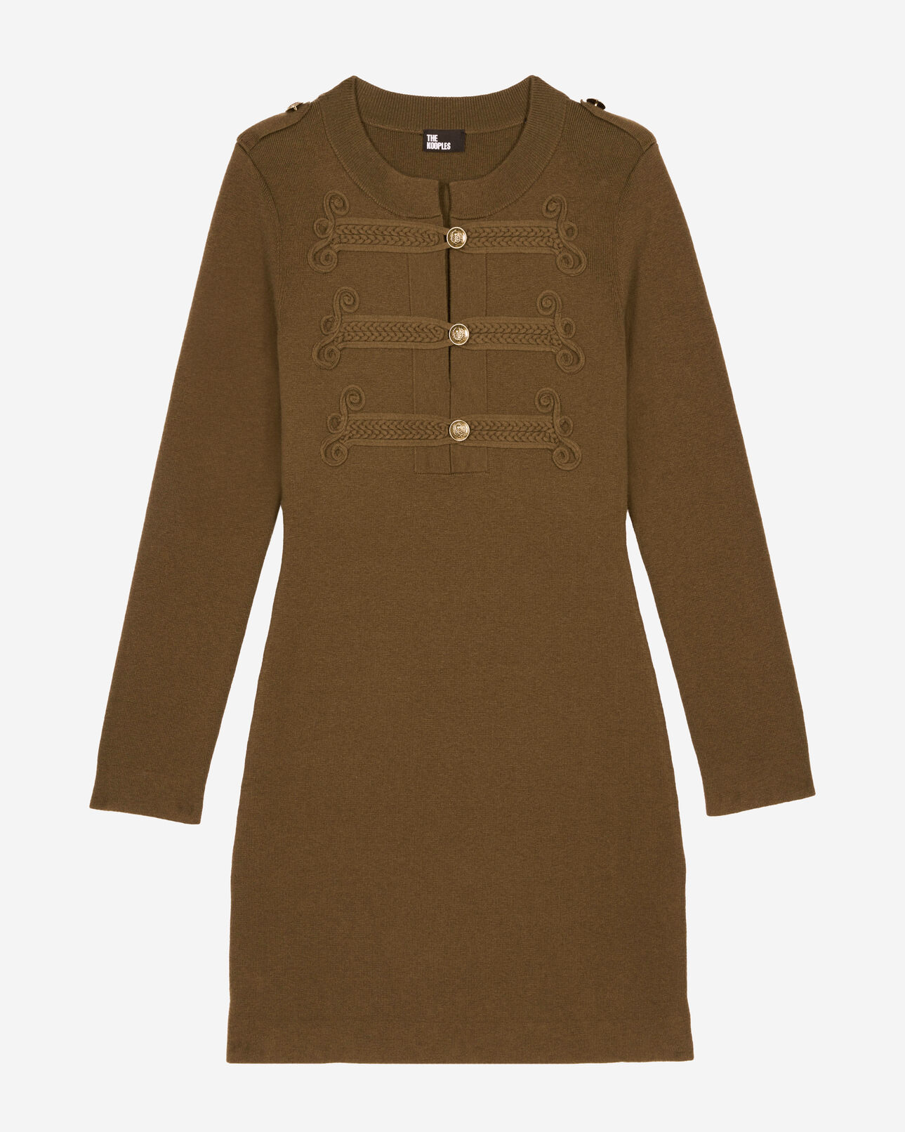 The Kooples WOMEN KAKI officer-style short dress in khaki knit
