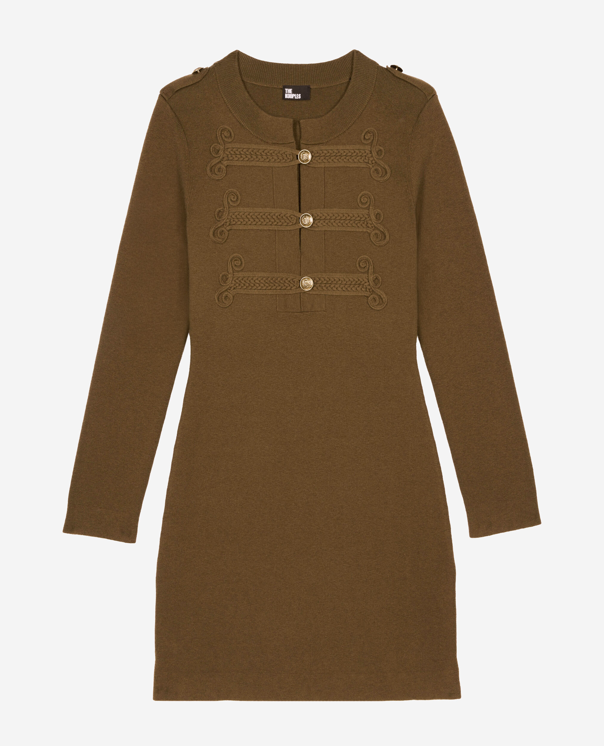 Officer-style short dress in khaki knit, KAKI, hi-res image number null