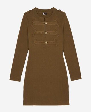 The Kooples WOMEN KAKI officer-style short dress in khaki knit