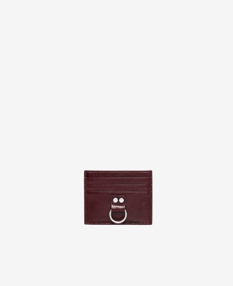 The Kooples WOMEN BORDEAUX amelia cardholder in burgundy cracked leather