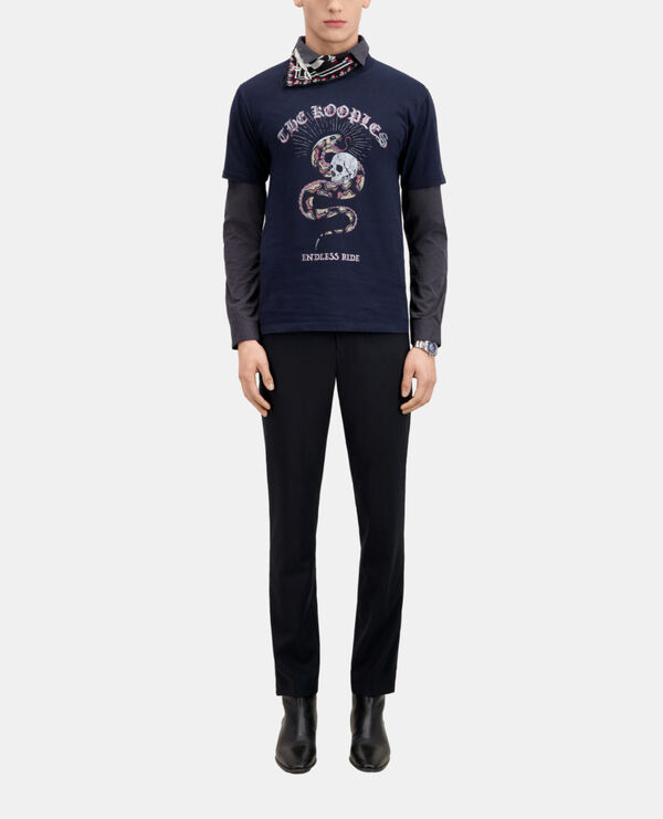 The Kooples HERREN WASHED NAVY marineblaues t-shirt mit siebdruck