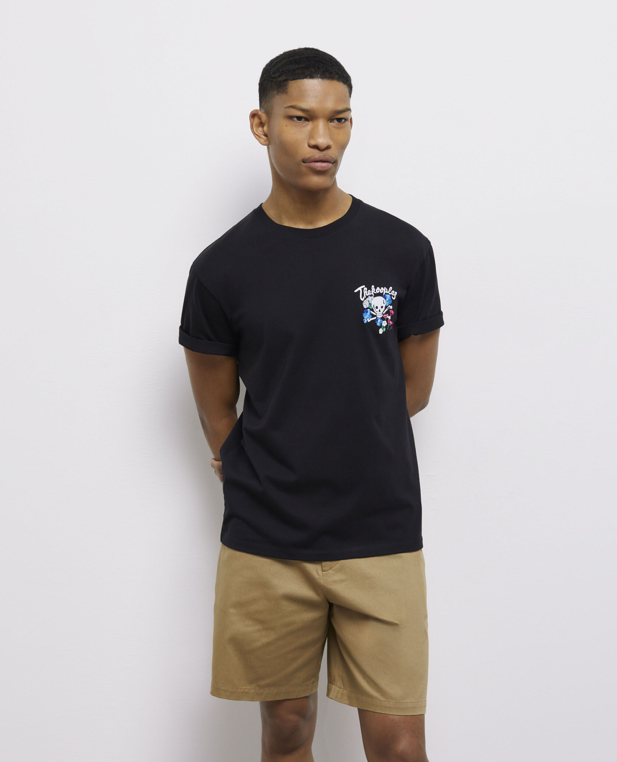 T-shirt Homme noir avec broderie, BLACK, hi-res image number null