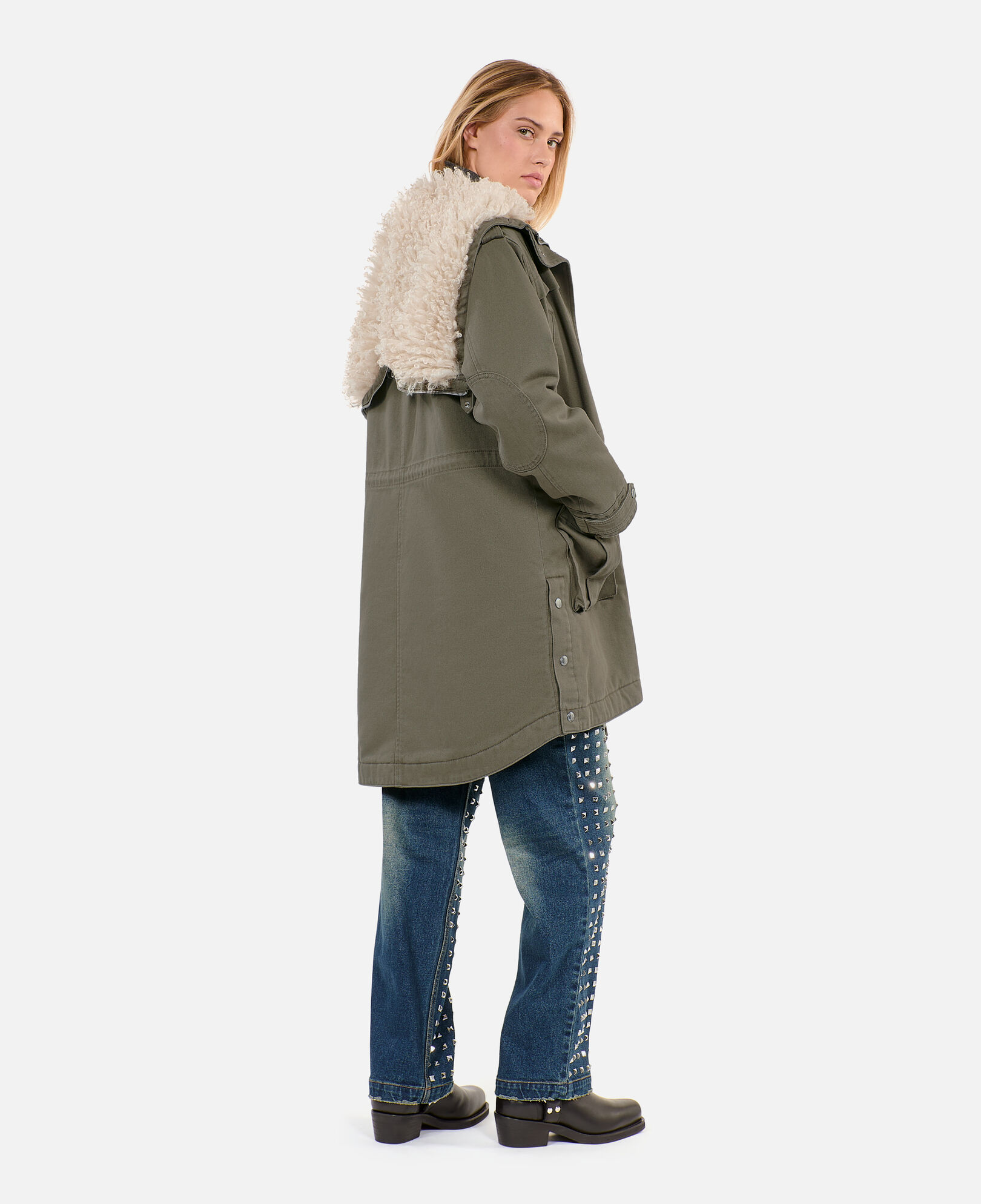The Kooples WOMEN OLIVE NIGHT khaki hooded parka