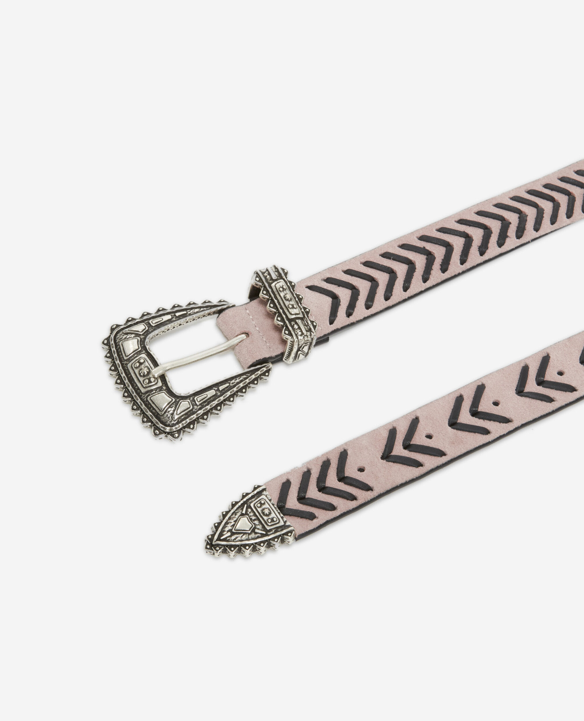 Thin pink leather belt with braided detail, PINK, hi-res image number null