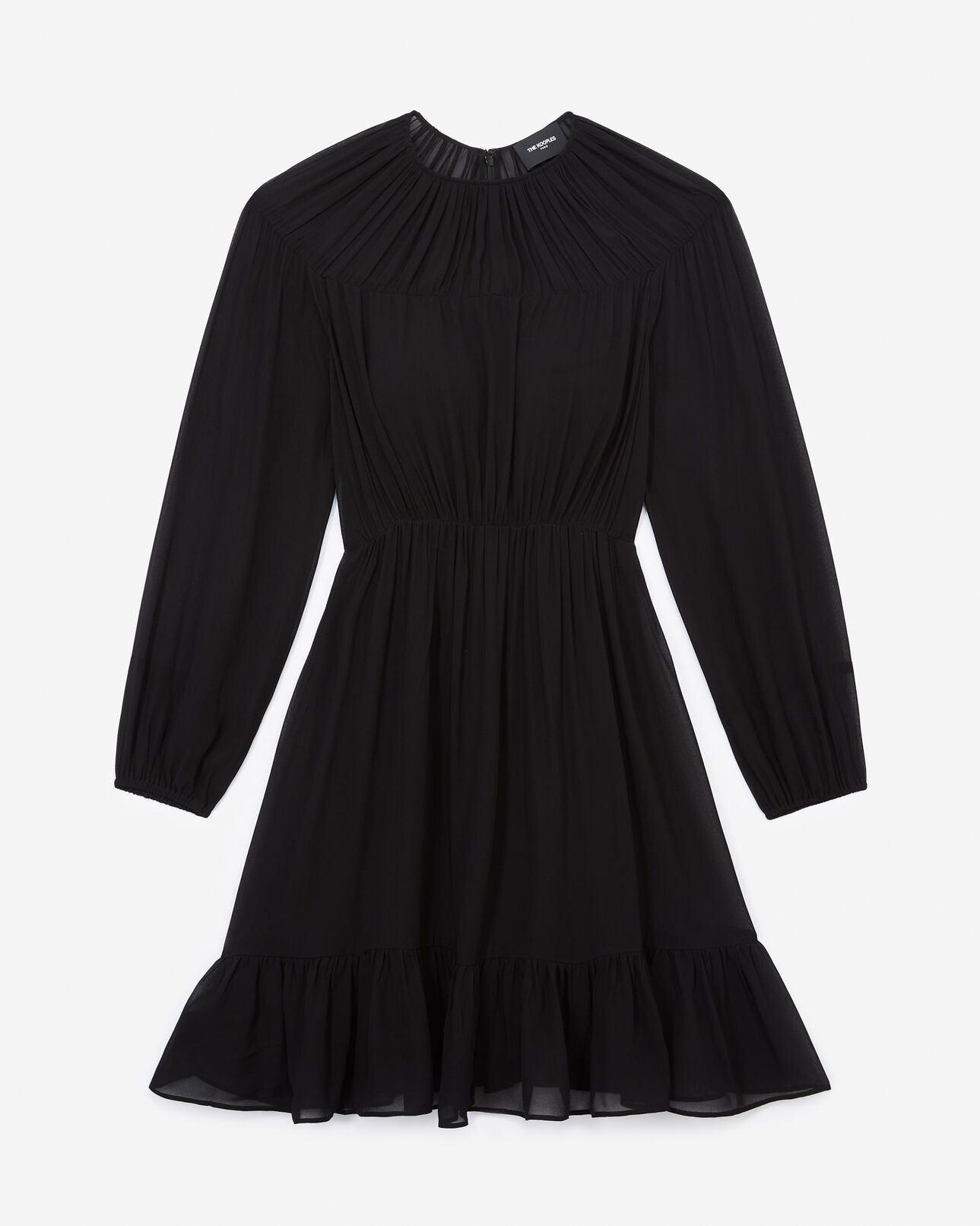 The Kooples WOMEN BLACK short black dress with elasticated gathers