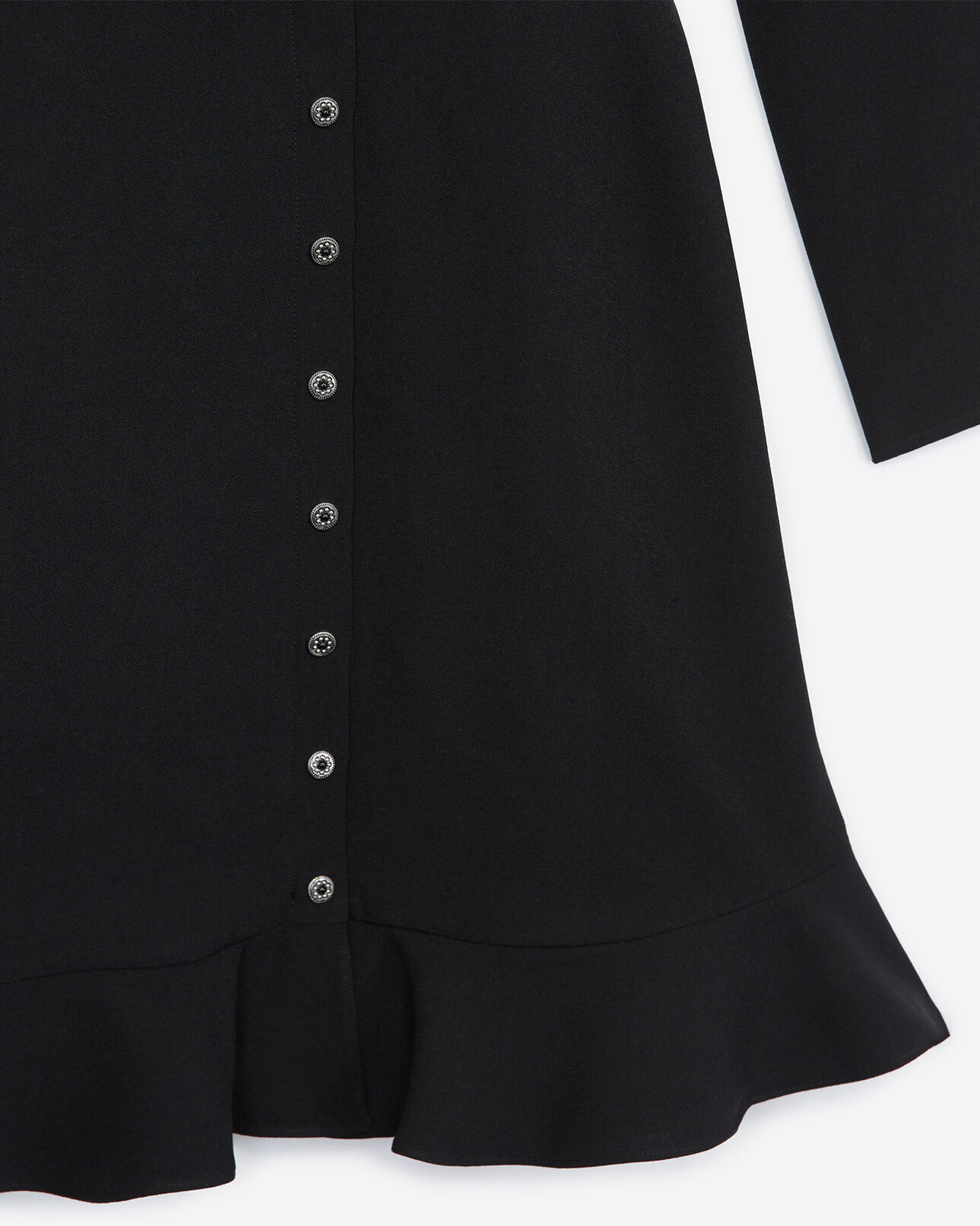 The Kooples DAMEN BLACK kurzes schwarzes kleid mit knöpfen aus krepp