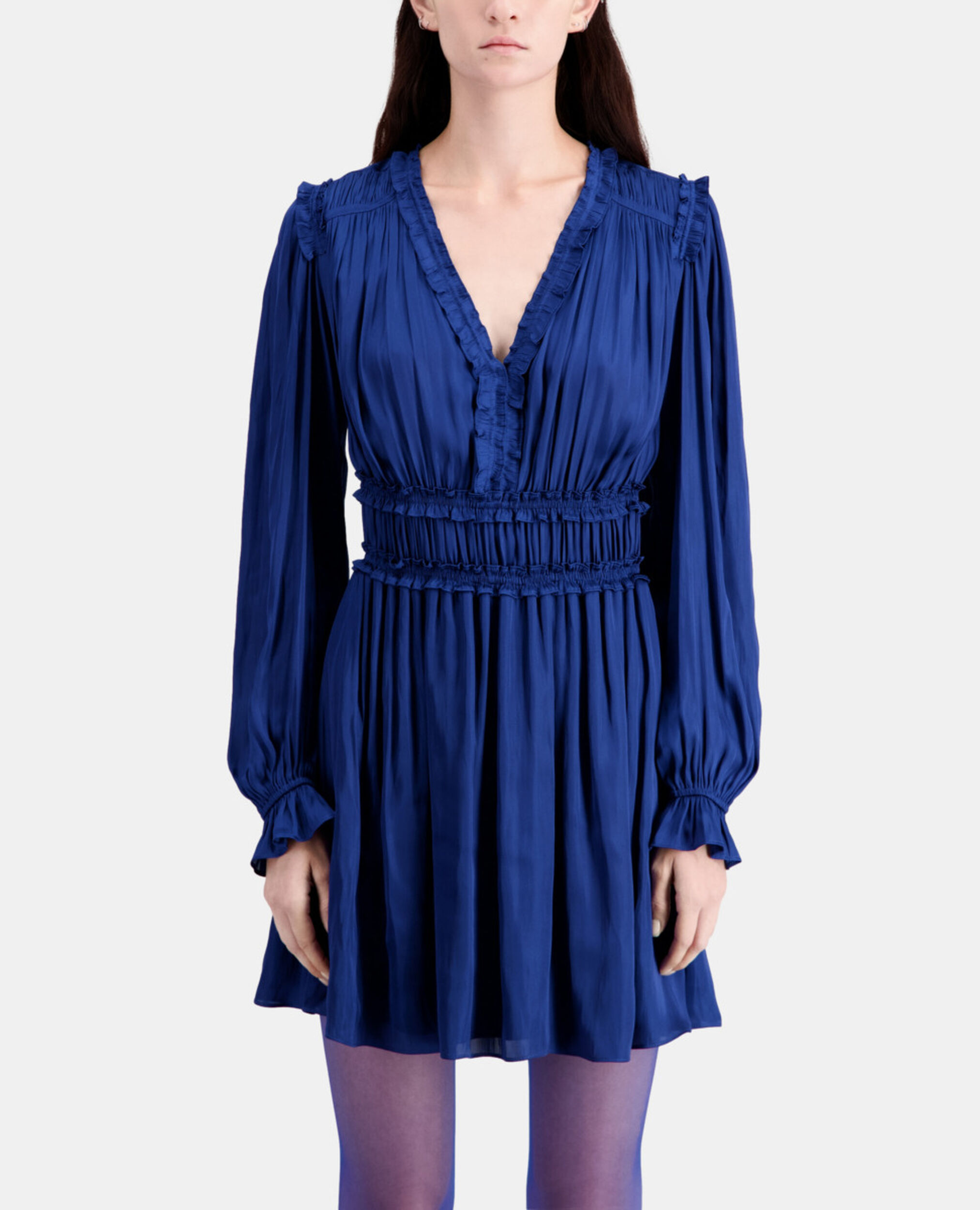 Blaues kurzes Kleid mit Raffungen, NAVY, hi-res image number null
