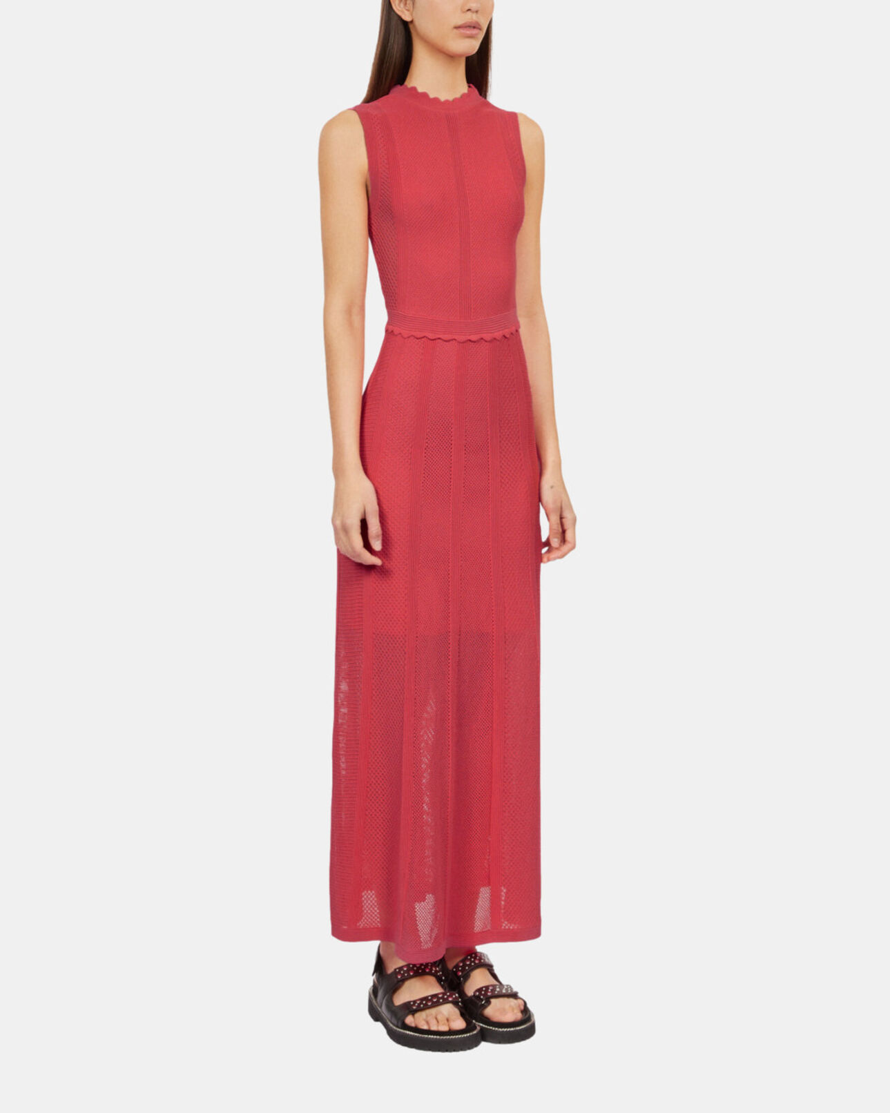 The Kooples WOMEN RETRO PINK long fuchsia openwork knit dress