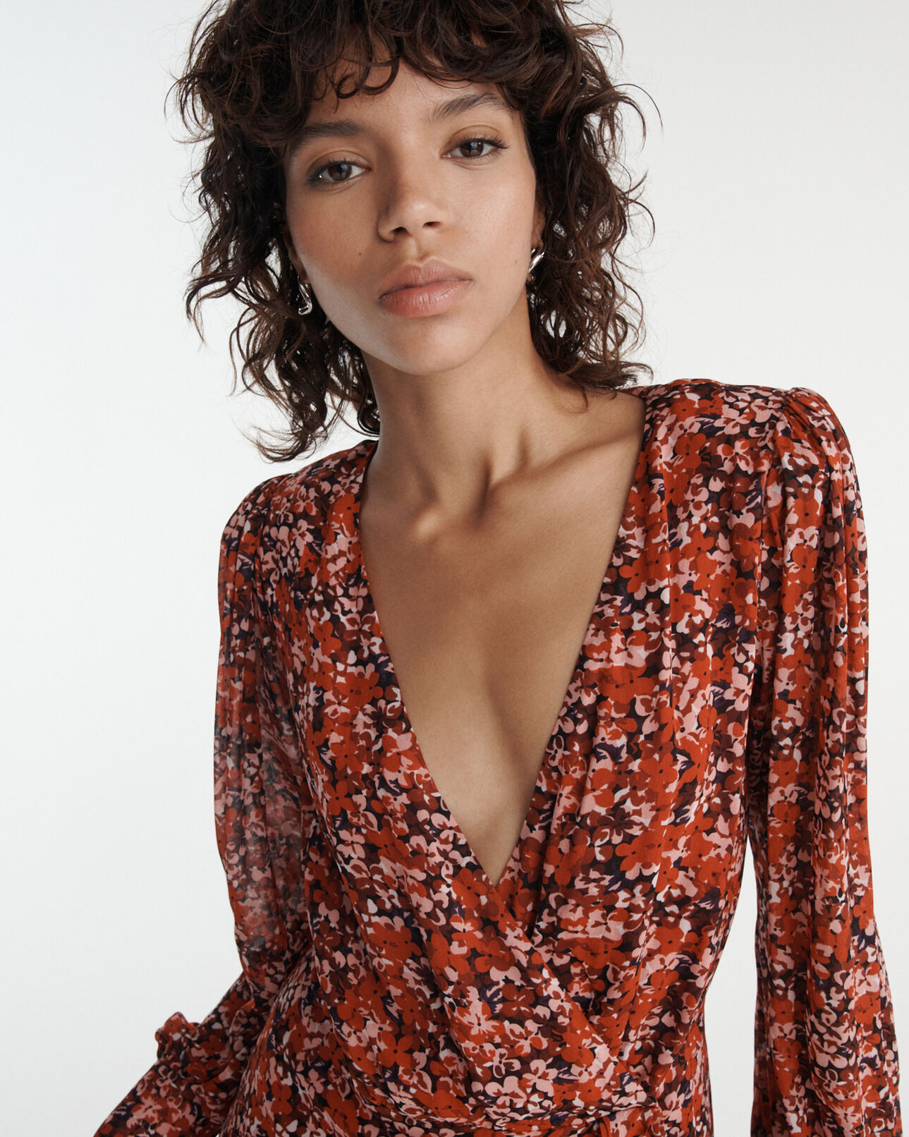 The Kooples WOMEN RED flowing red dress with floral motif