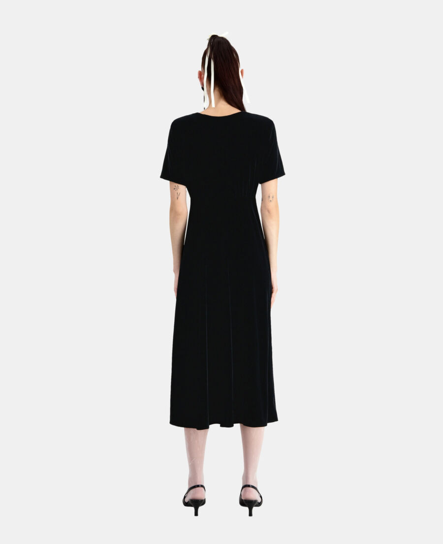 vestido largo negro terciopelo botonadura