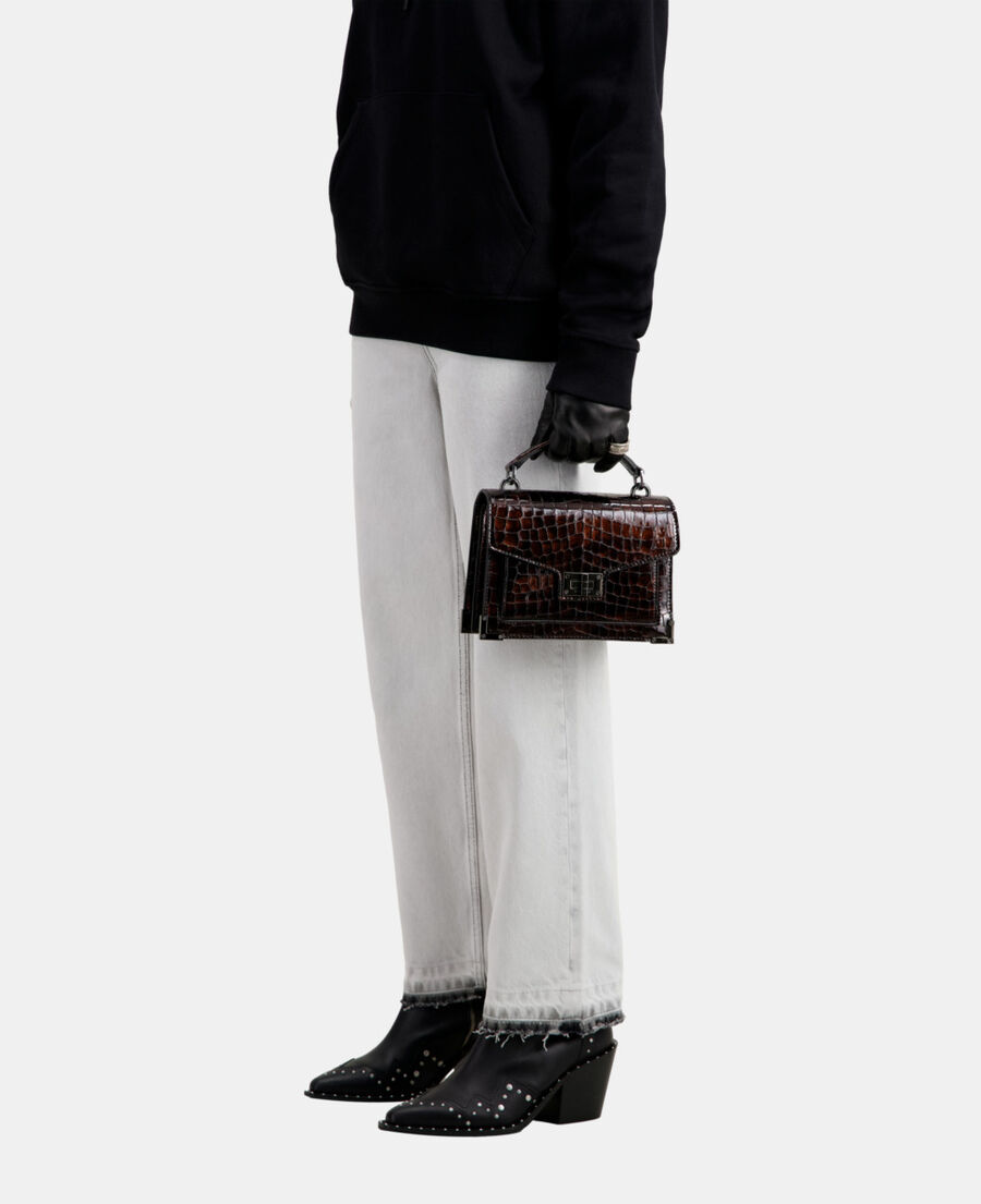 sac emily small en cuir marron effet crocodile