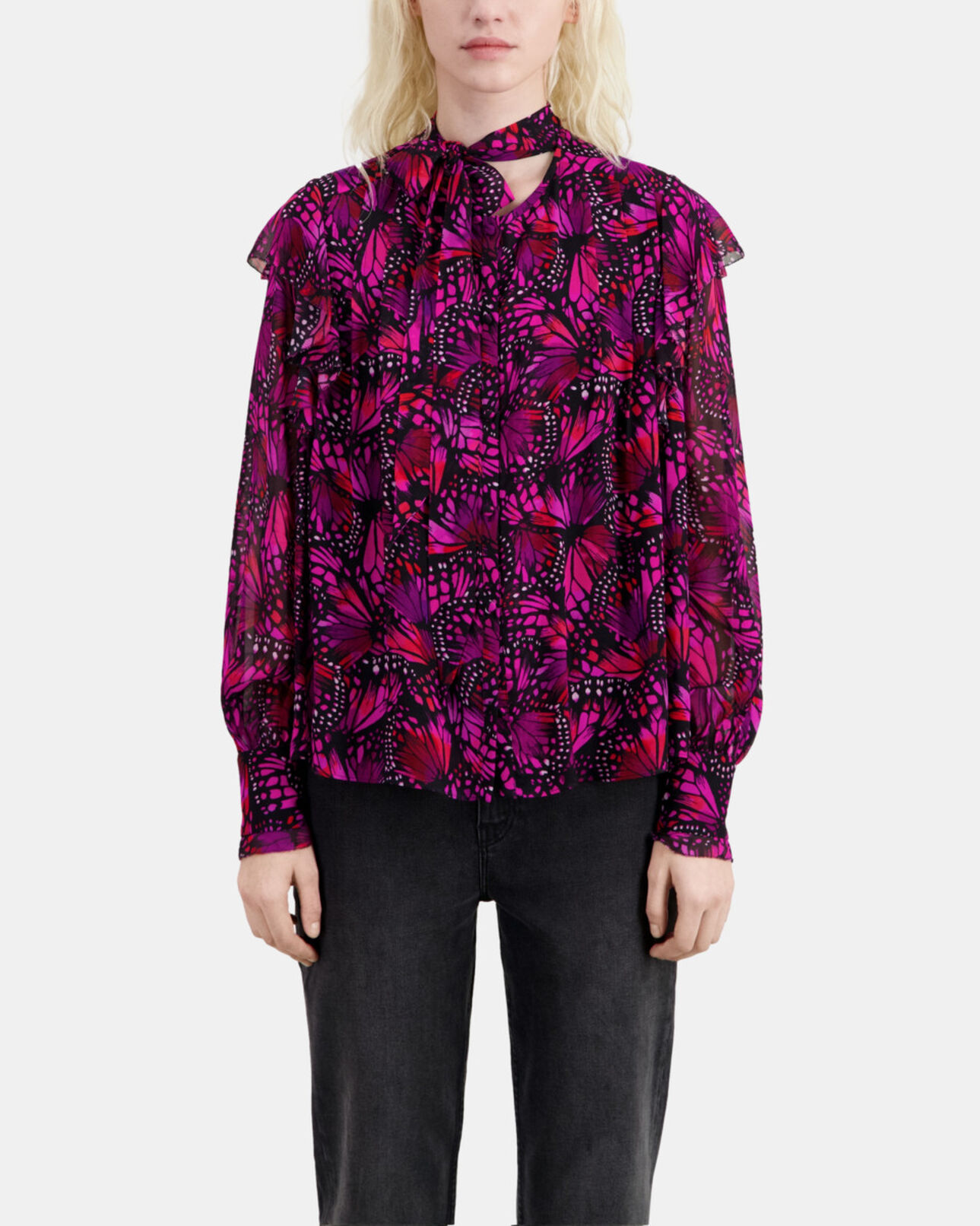 The Kooples WOMEN PINK printed top with ruffles