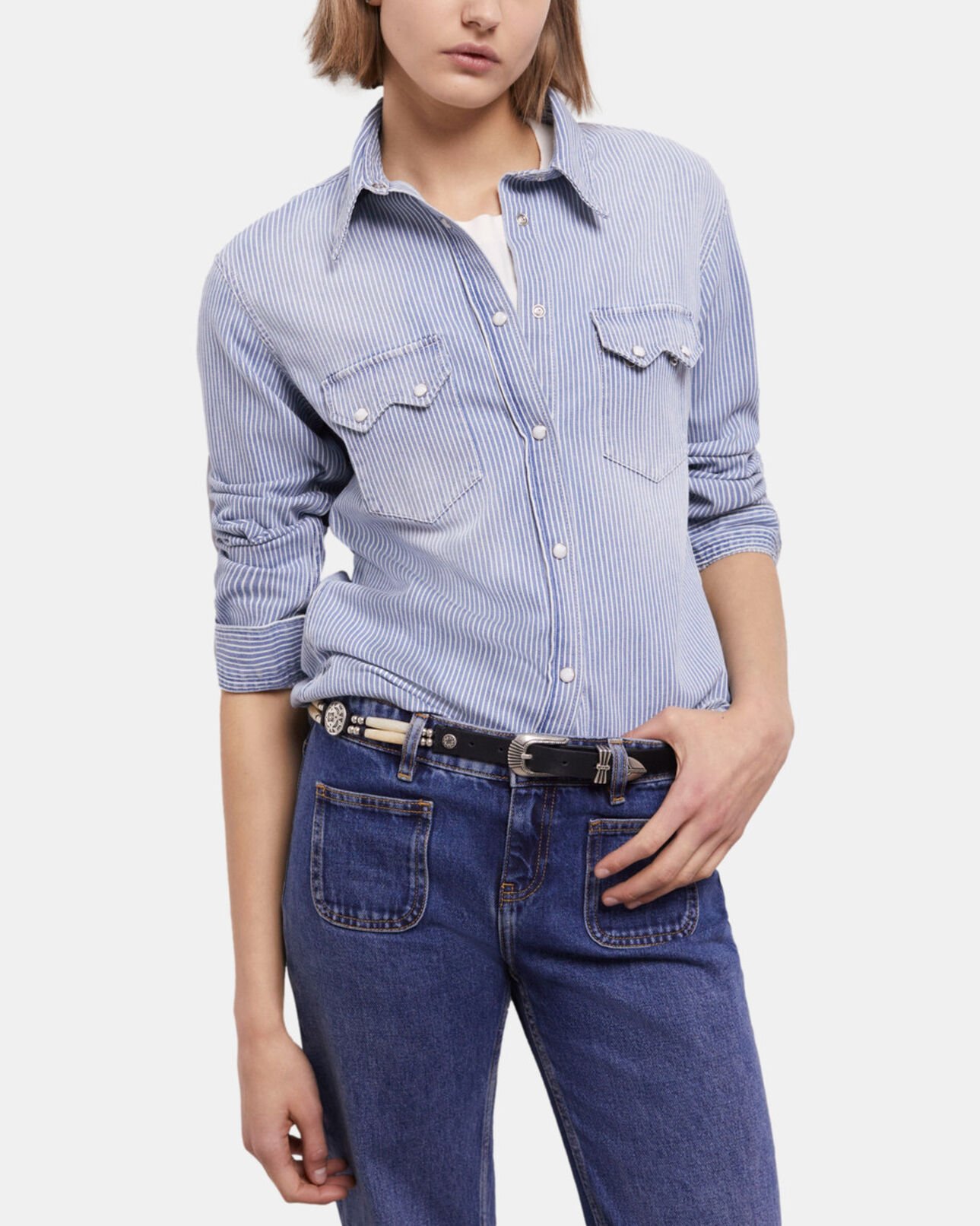 The Kooples FEMME BLUE DENIM chemise à rayures bleues et blanches