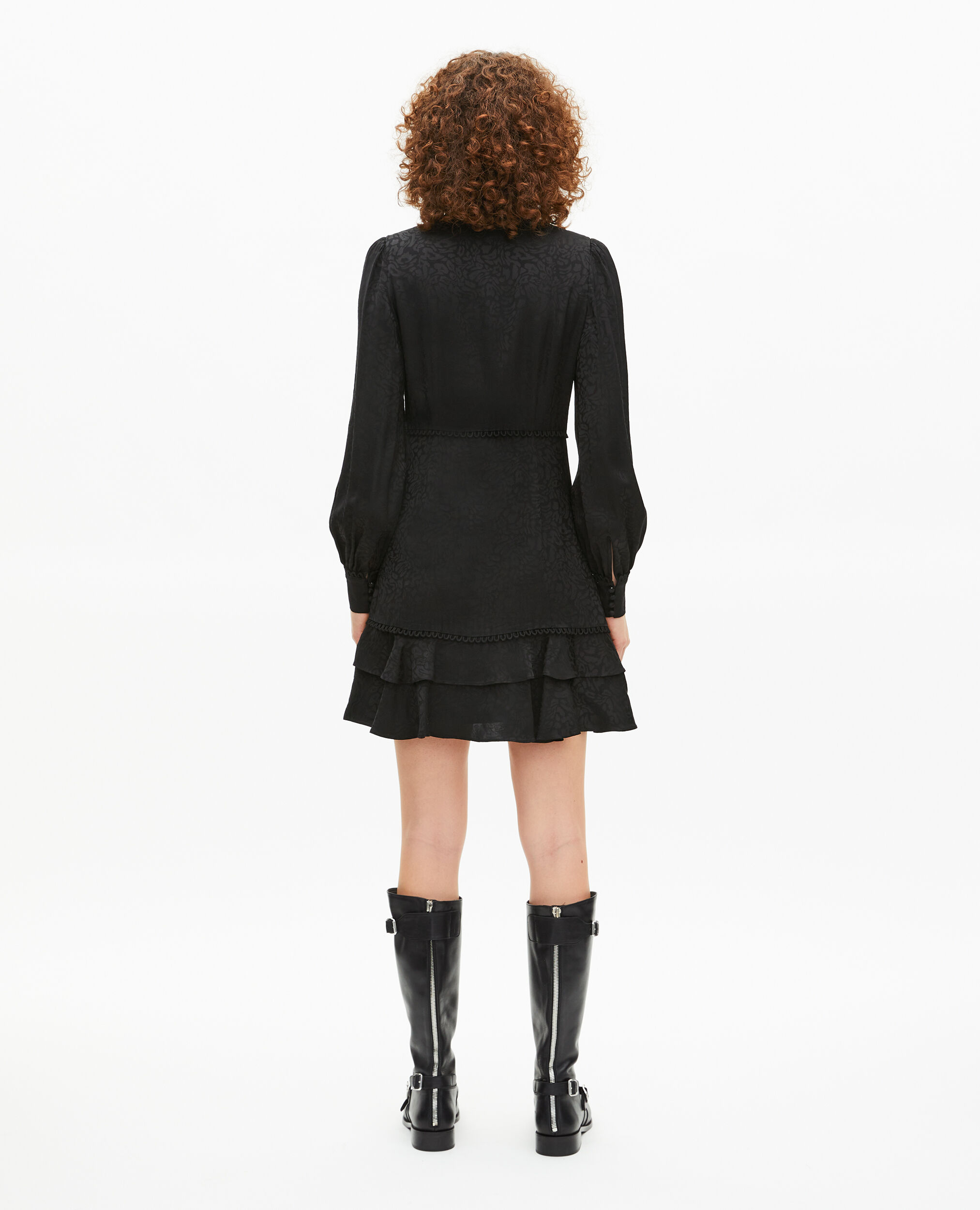 Robe courte en jacquard léopard noire, BLACK, hi-res image number null