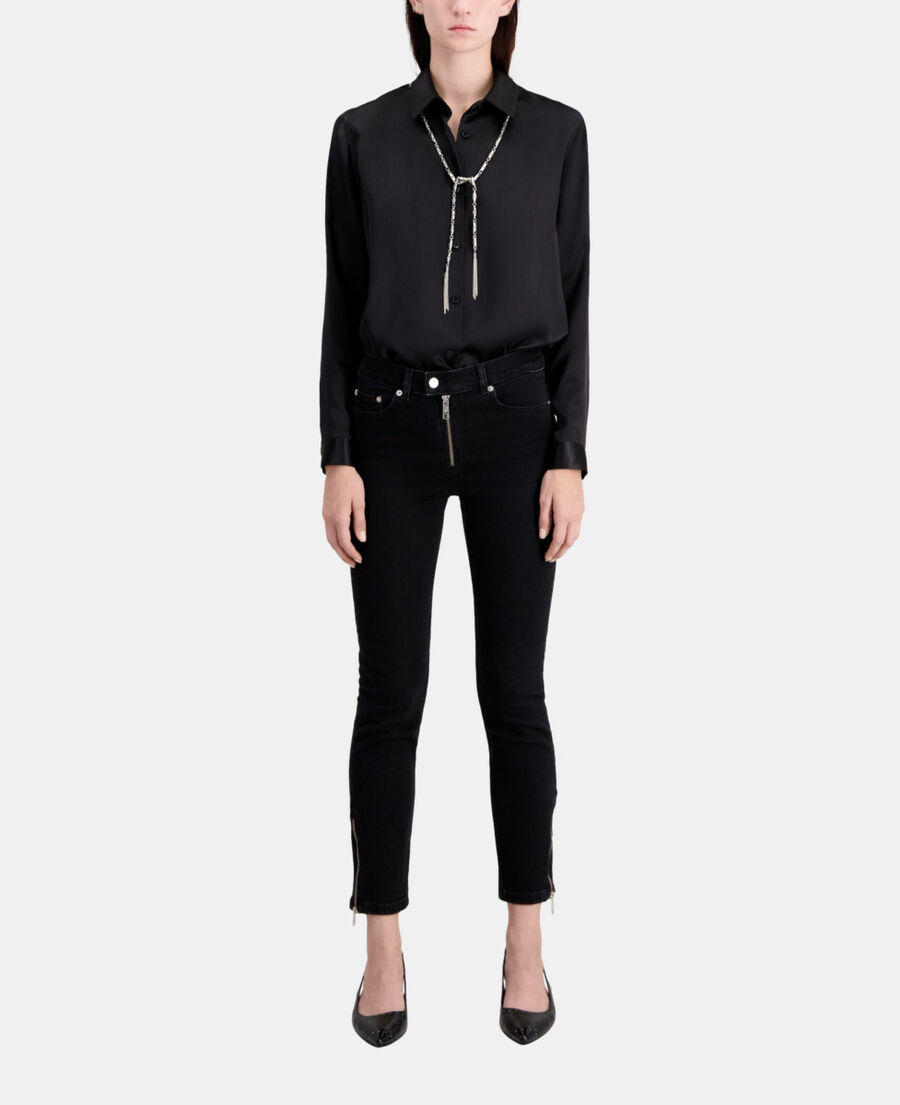 The Kooples DAMEN BLACK WASHED schwarze jeans in slim-fit mit rei&szlig;verschluss