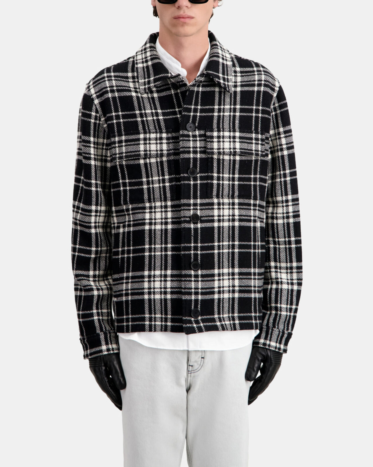 The Kooples HERREN BLACK WHITE blaue karierte hemdjacke aus wollmischung