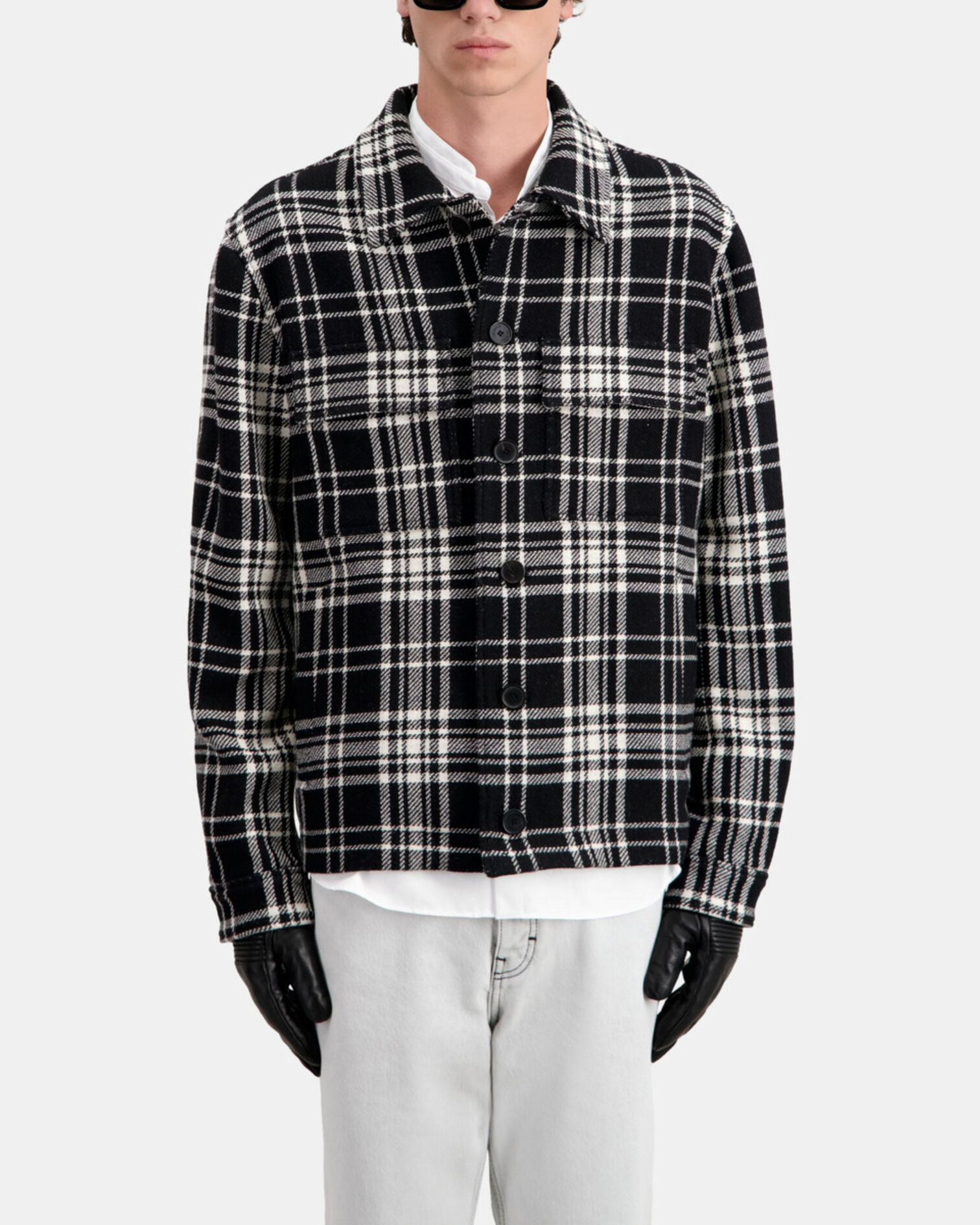 Blaue karierte Hemdjacke aus Wollmischung, BLACK WHITE, hi-res image number null
