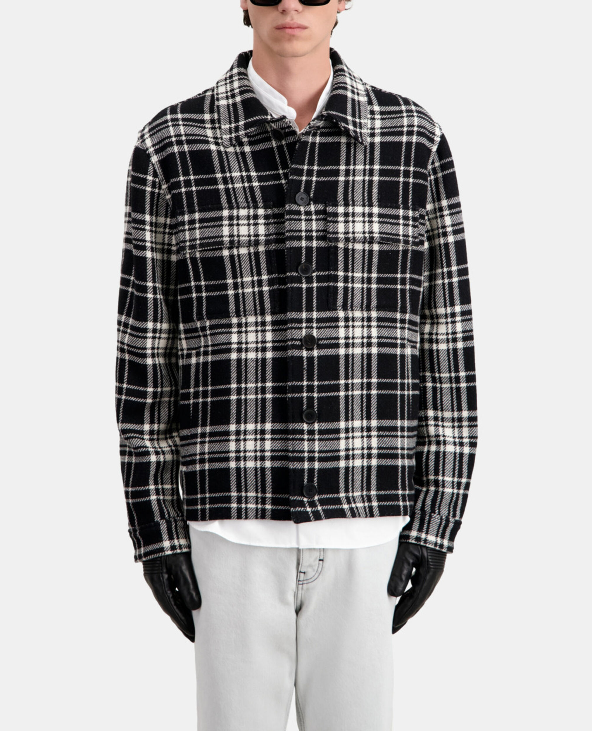 Checkered wool-blend overshirt jacket, BLACK WHITE, hi-res image number null