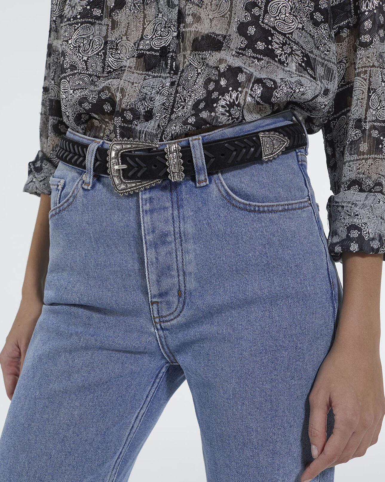 The Kooples DAMEN BLACK schmaler gürtel mit western-schließe