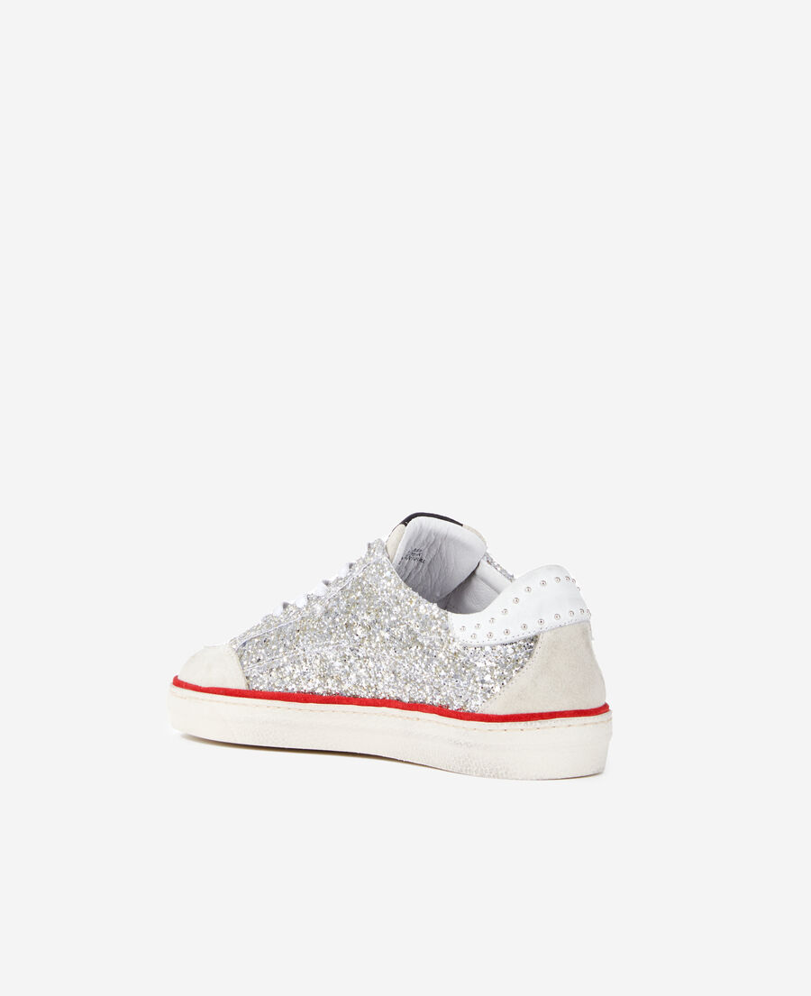 The Kooples F WHITE / SILVER white leather sneakers with sequins 