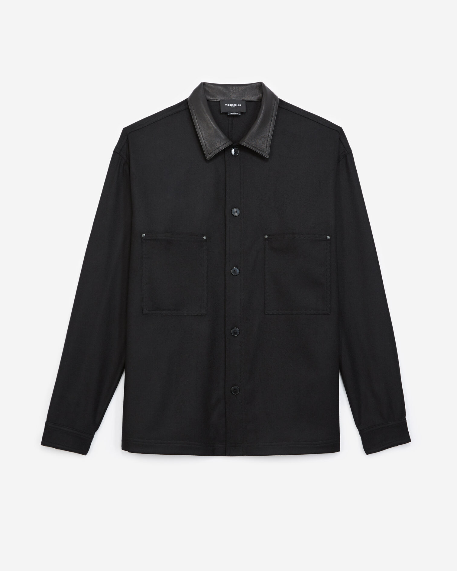 Surchemise avec col en cuir et poches, BLACK, hi-res image number null