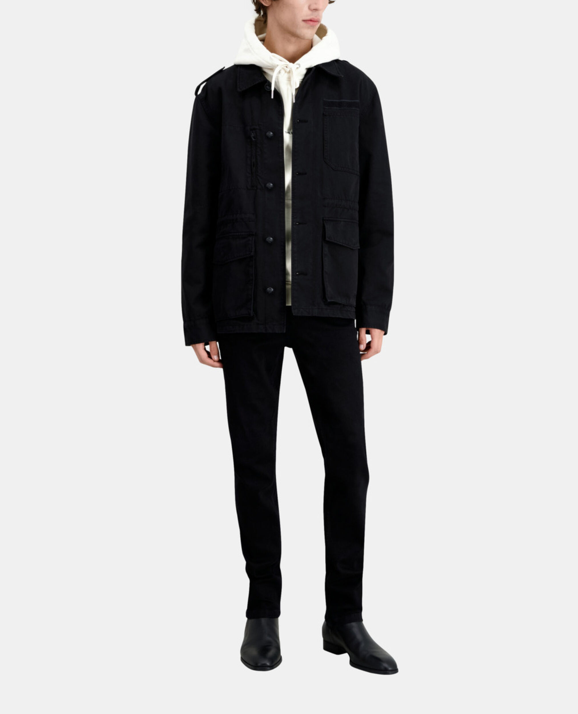 Black denim worker jacket, BLACK, hi-res image number null