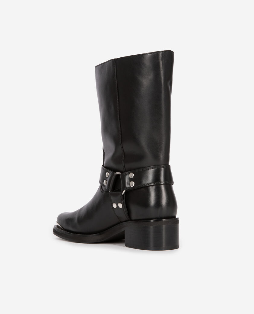 The Kooples MUJER BLACK botas negras de piel con correa