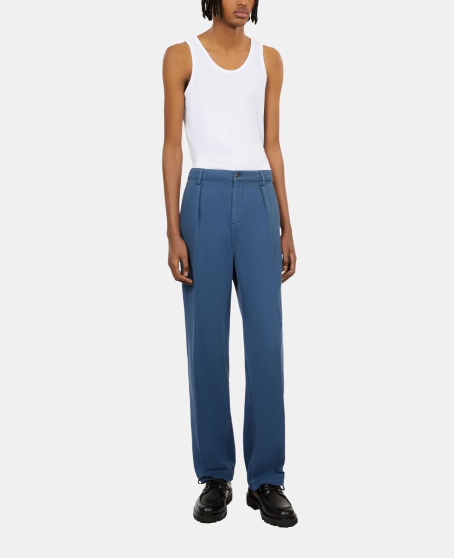 The Kooples MEN MIDDLE NAVY navy blue cotton and linen trousers with pleats