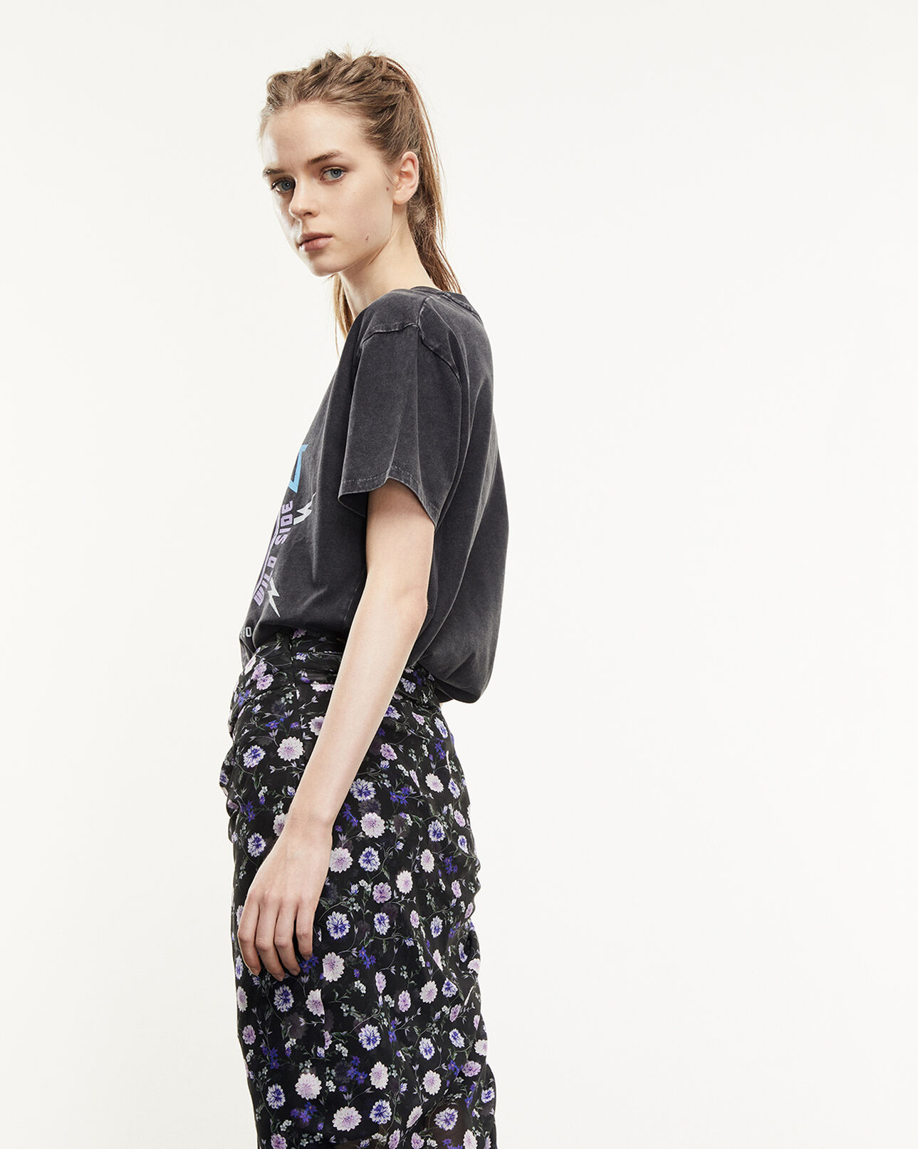 The Kooples MUJER BLACK WASHED camiseta negra algodón estampado tigre
