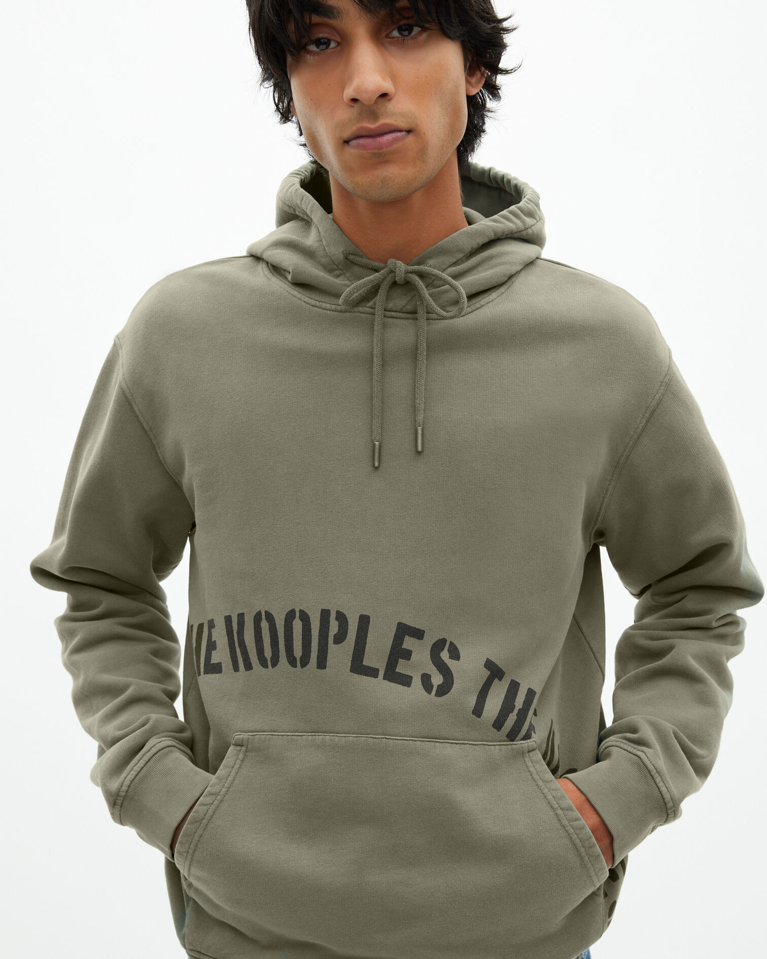Hooded sweatshirt with khaki screen print, KAKI, hi-res image number null