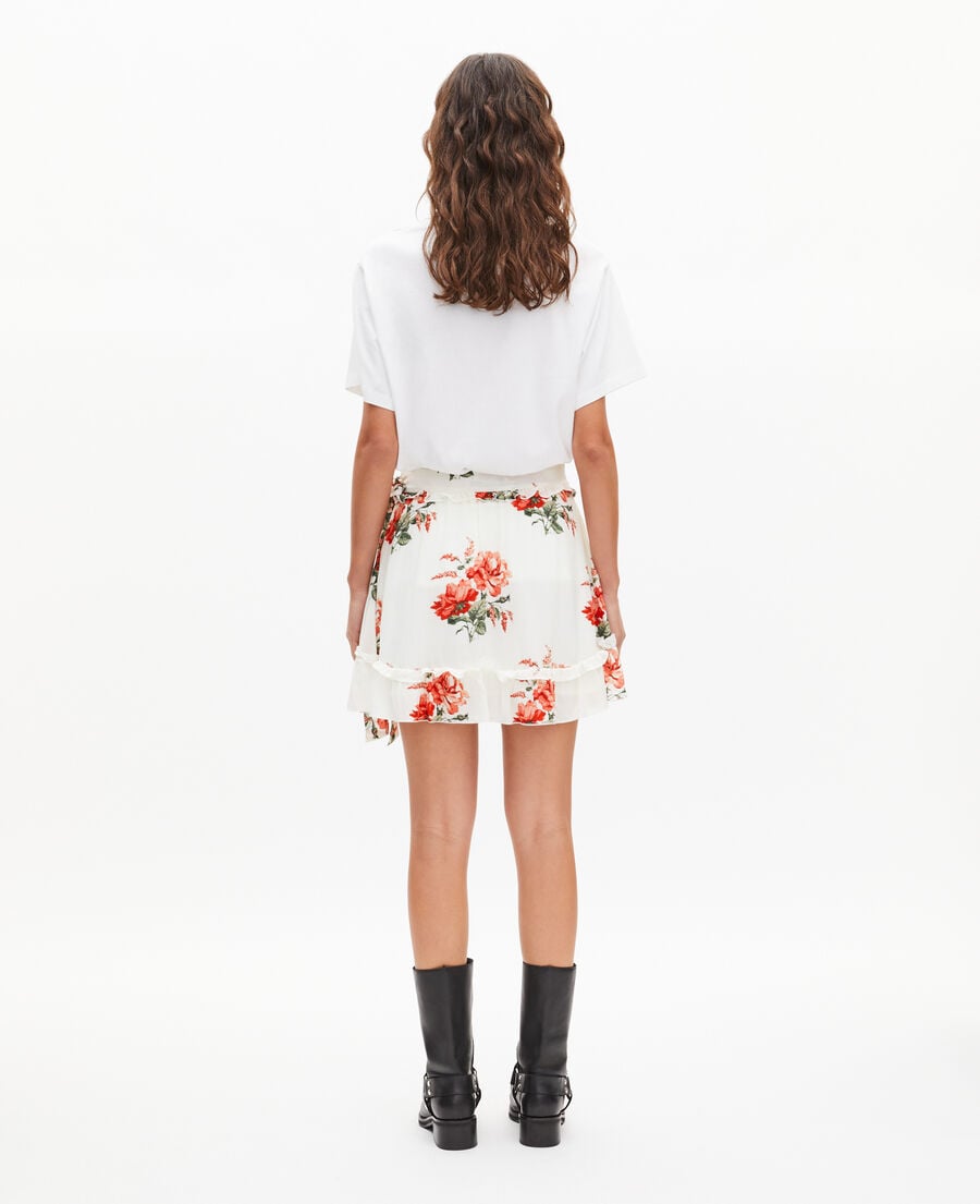 The Kooples WOMEN WHITE - RED short white floral print wrap skirt