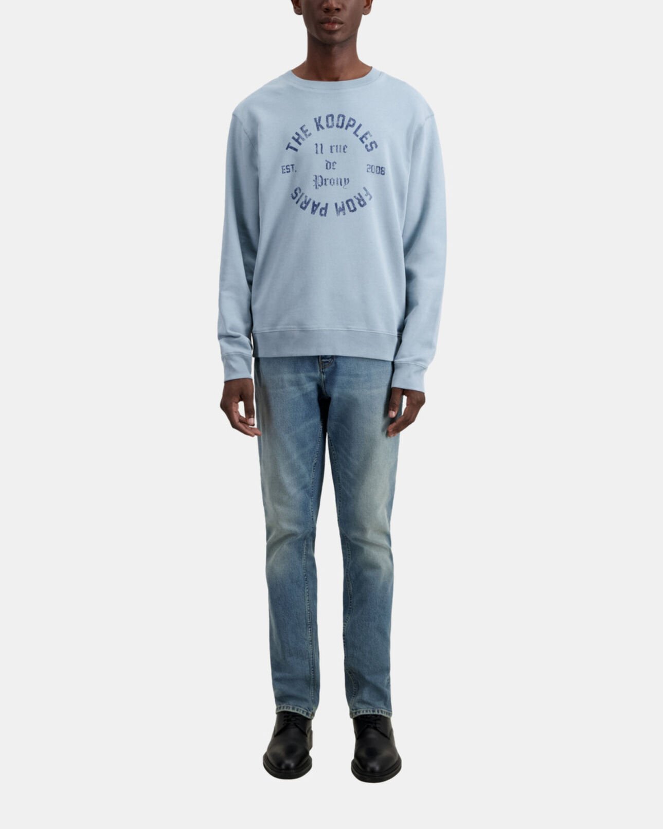 The Kooples HERREN BLUE GREY hellblaues sweatshirt mit siebdruck