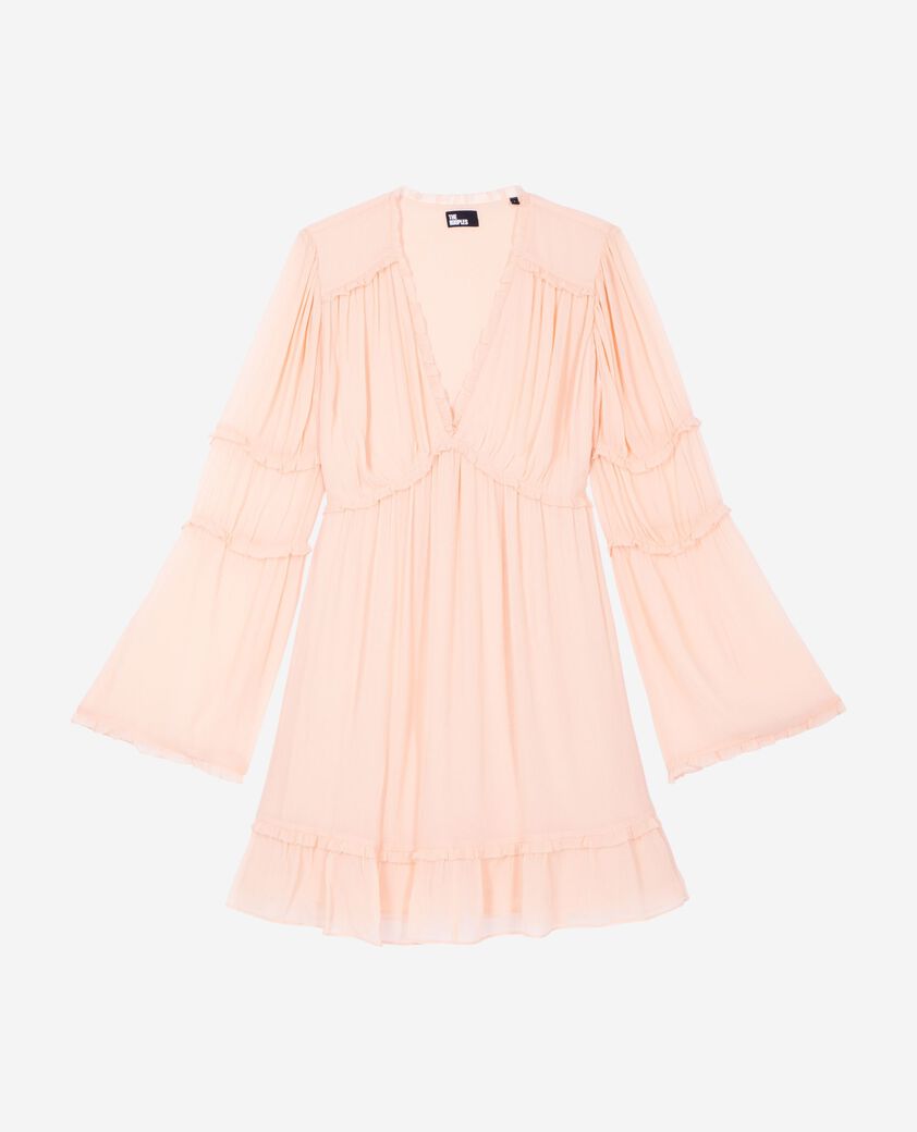 The Kooples WOMEN NUDE POUDRE short ruffled peach dress