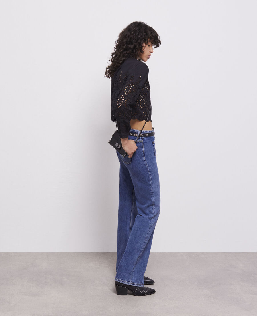 short black shirt with broderie anglaise 
