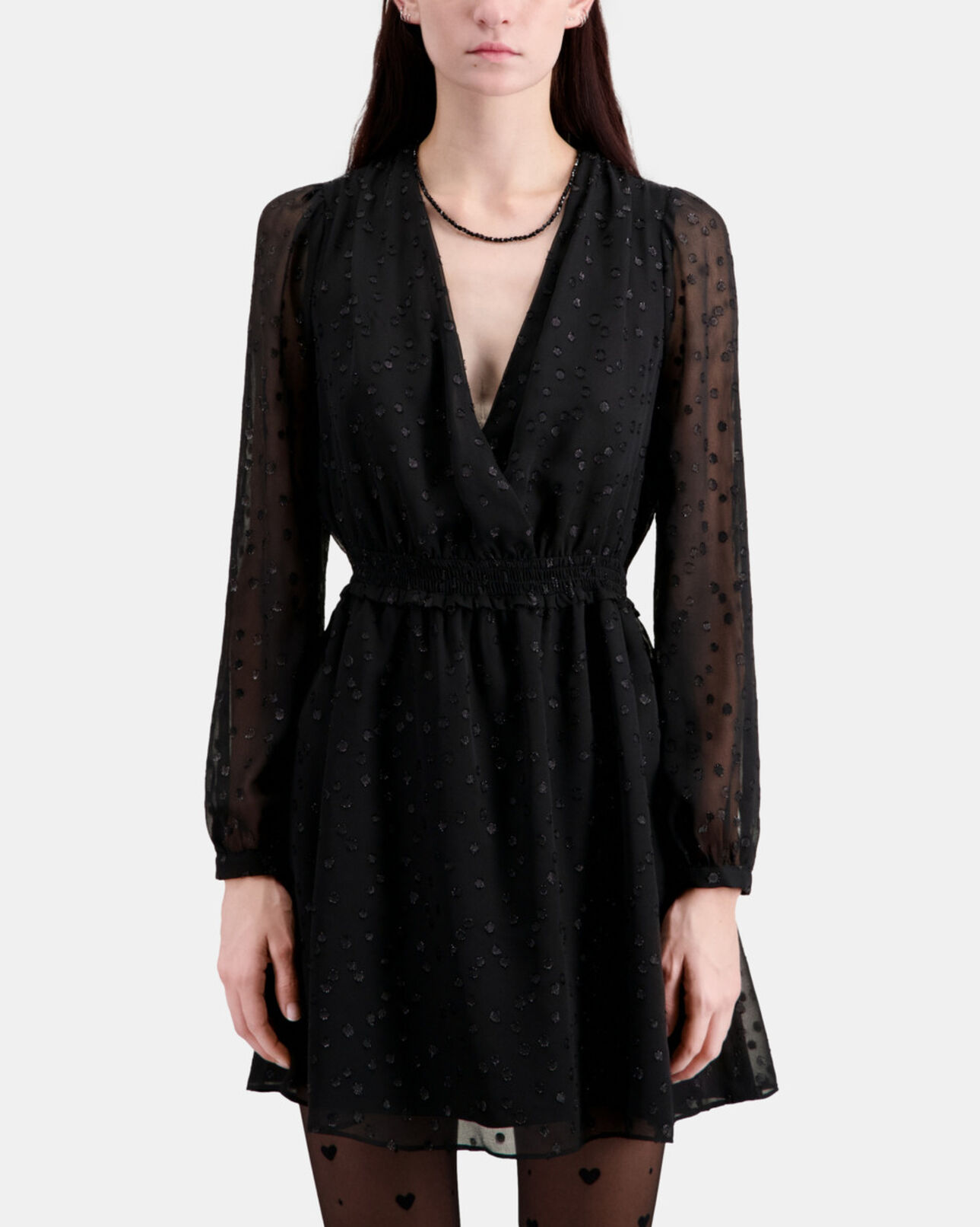 The Kooples FEMME BLACK robe courte noire à pois en lurex