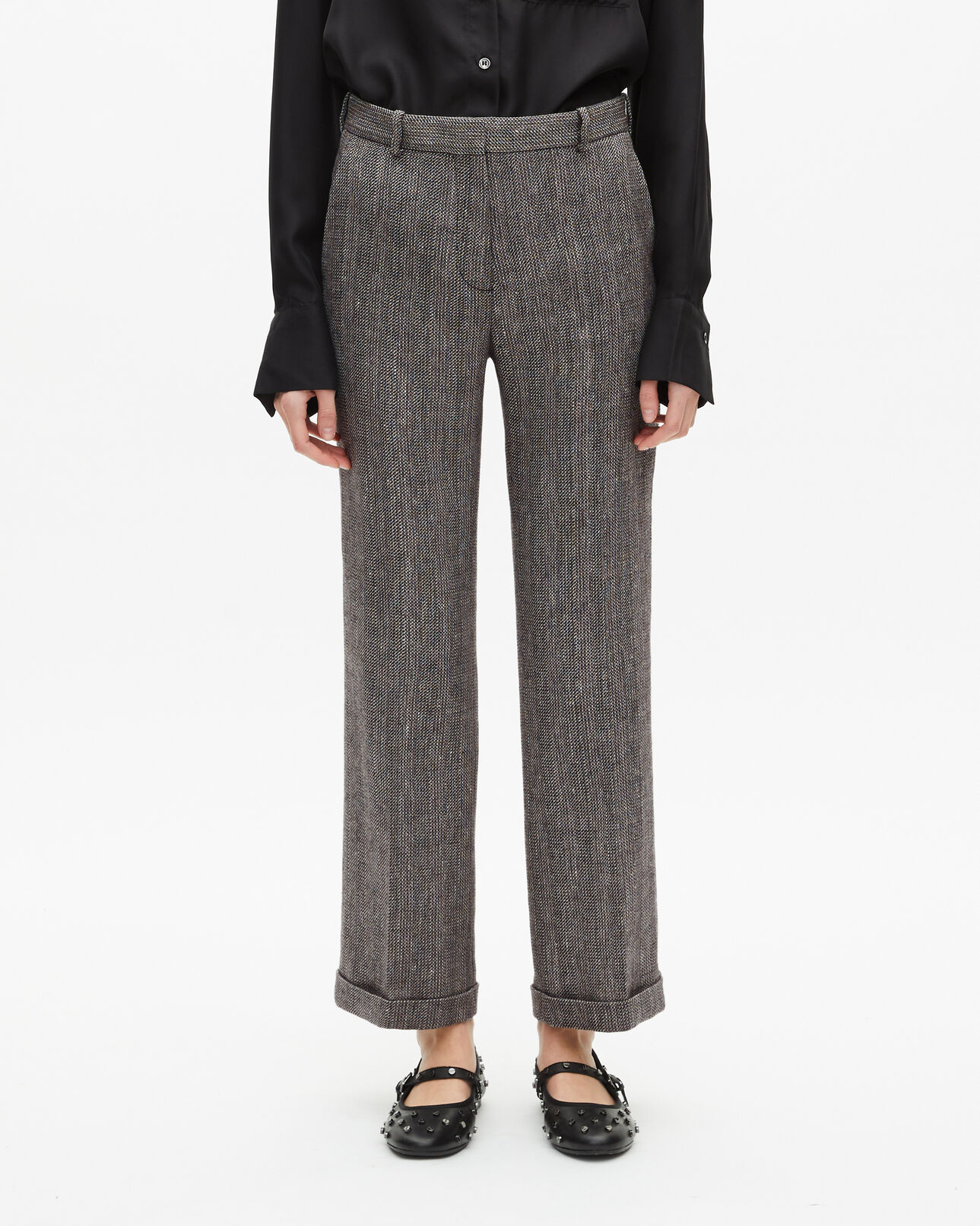 The Kooples WOMEN GREY grey wool and linen straight-leg tailored pants