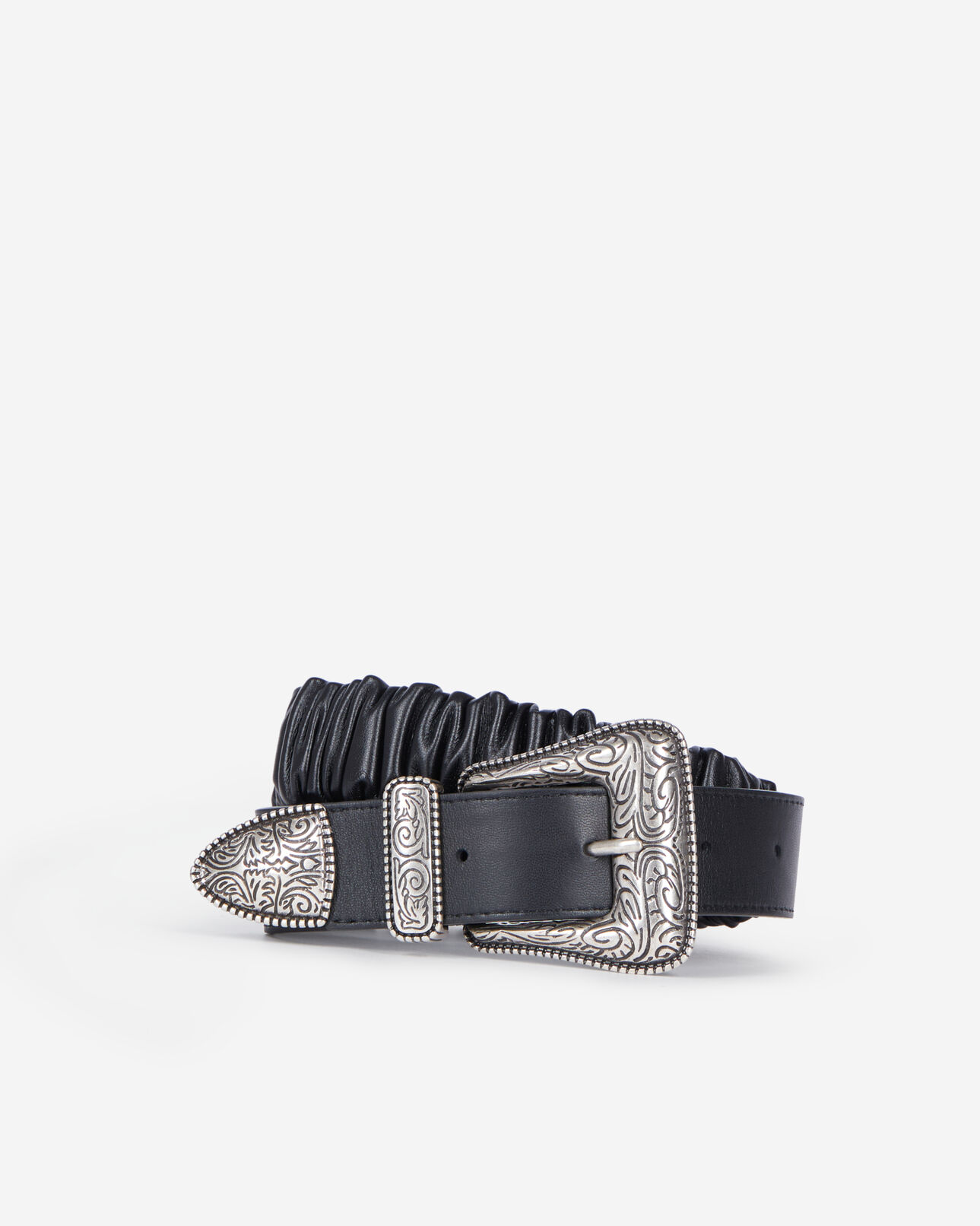 The Kooples FEMME BLACK ceinture large en cuir froncé noir