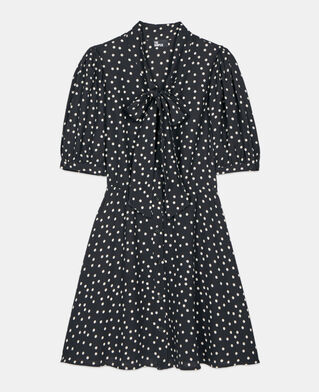 The Kooples DAMEN BLACK WHITE schwarzes kurzes kleid mit punktemuster