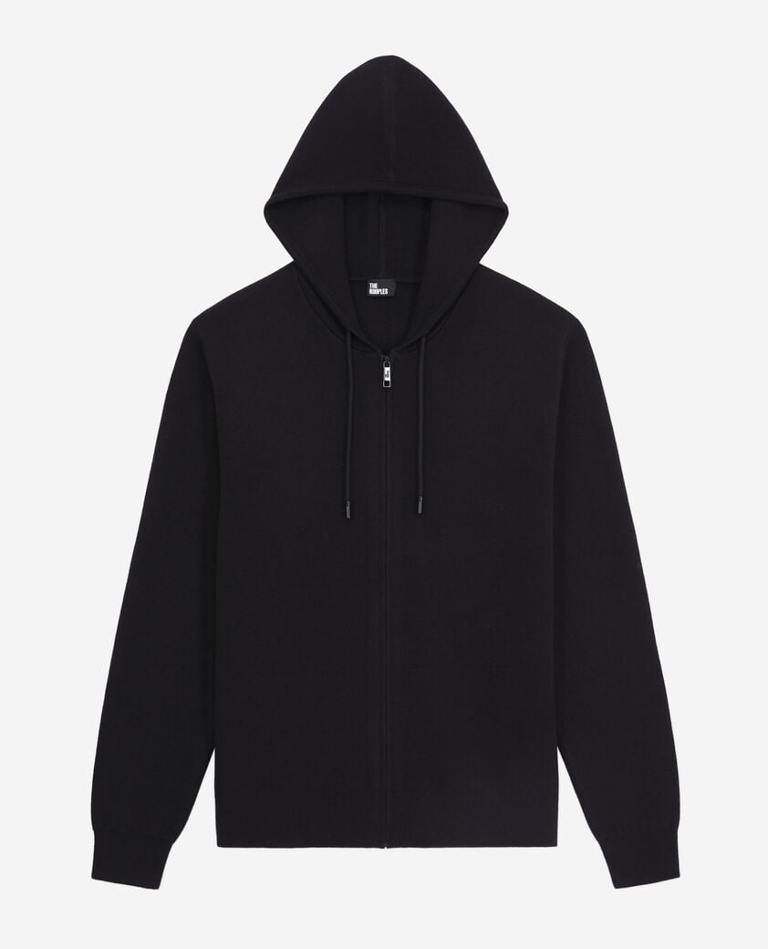 The Kooples HERREN BLACK - RED schwarzer cardigan mit kapuze aus wolle