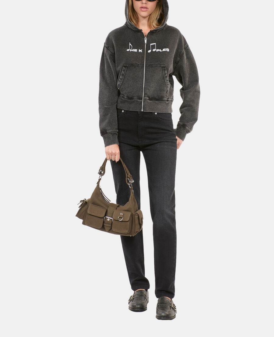 The Kooples F BLACK WASHED black hoodie with serigraphy