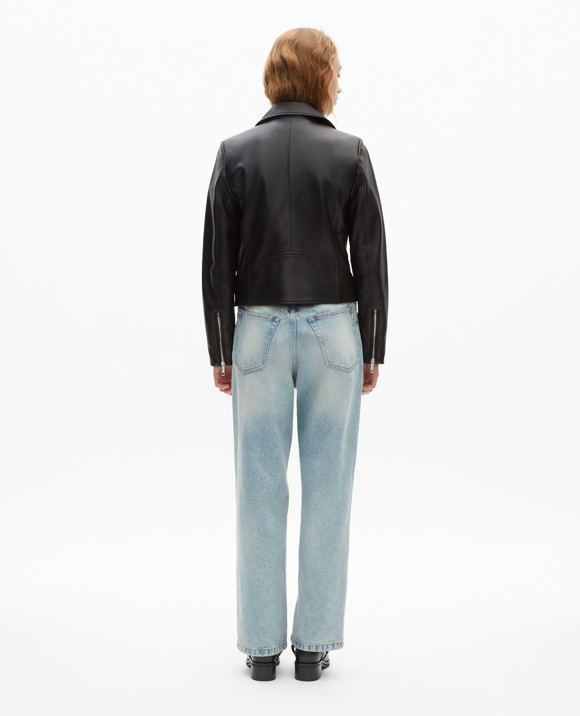 Blouson motard en cuir noir, BLACK, hi-res image number null