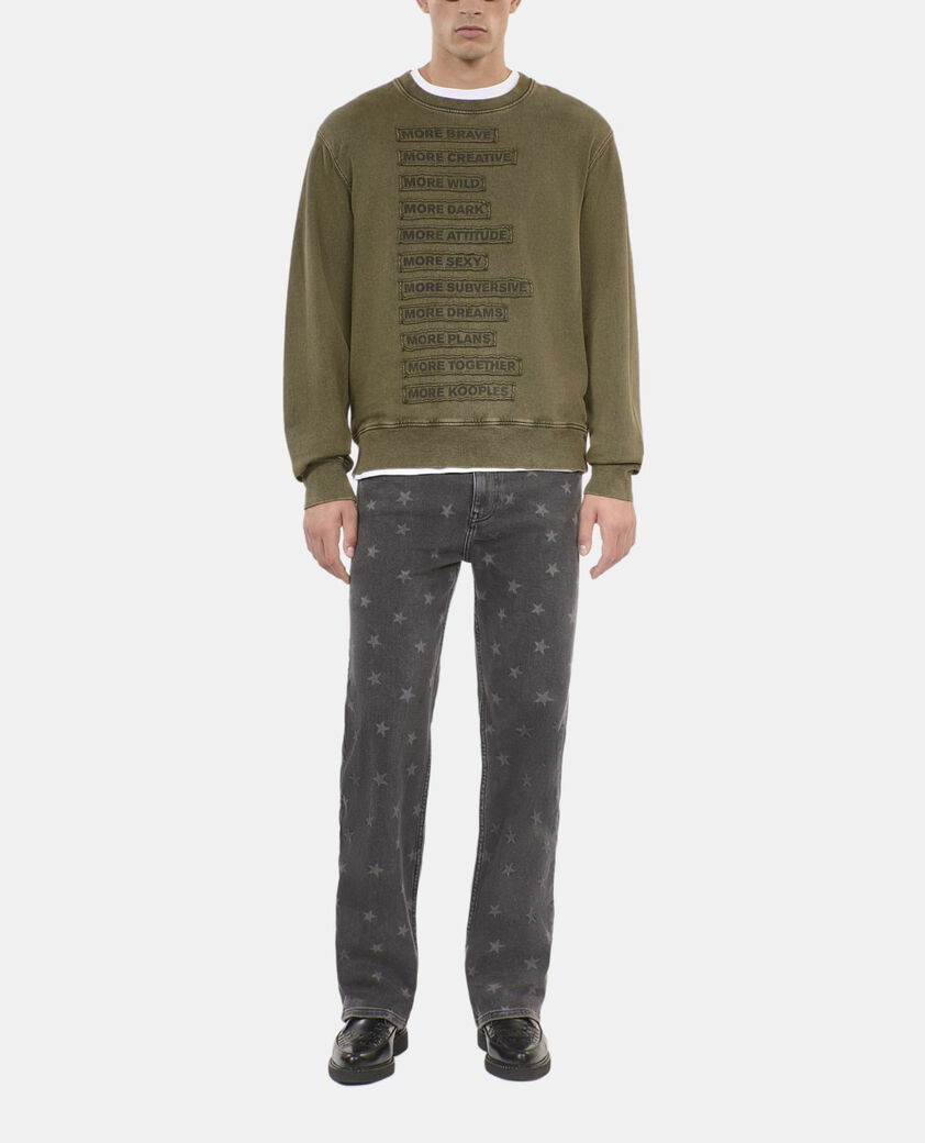 The Kooples HOMME OLIVE NIGHT sweatshirt à patchs kaki