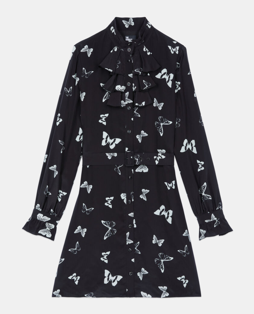The Kooples FEMME BLACK WHITE robe courte imprim&eacute;e papillons